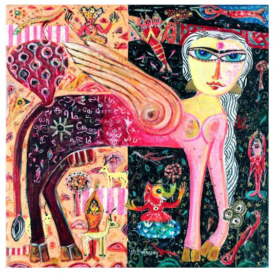 K. Muralidharan, Kamadhenu, Acrylic on Canvas, 30 x 30 Inches, 2025 new-1