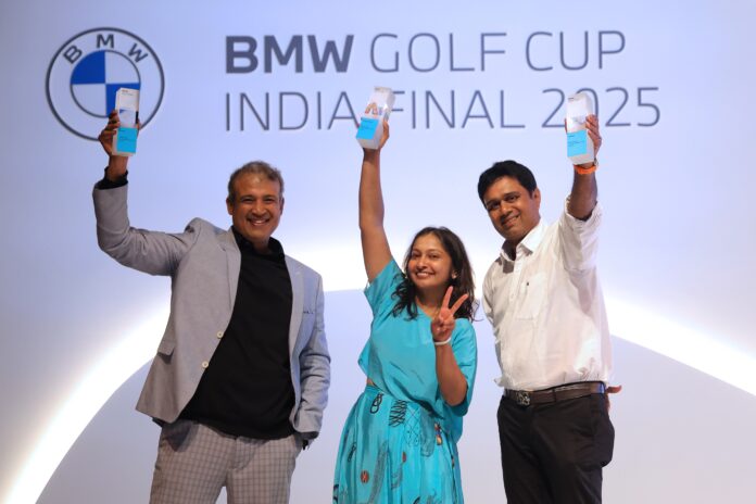 02 Image (L-R) BMW Golf Cup 2025 Winners - Mr. Karan Agarwal, Ms G Lakshmi and Vignesh Ranga Rao